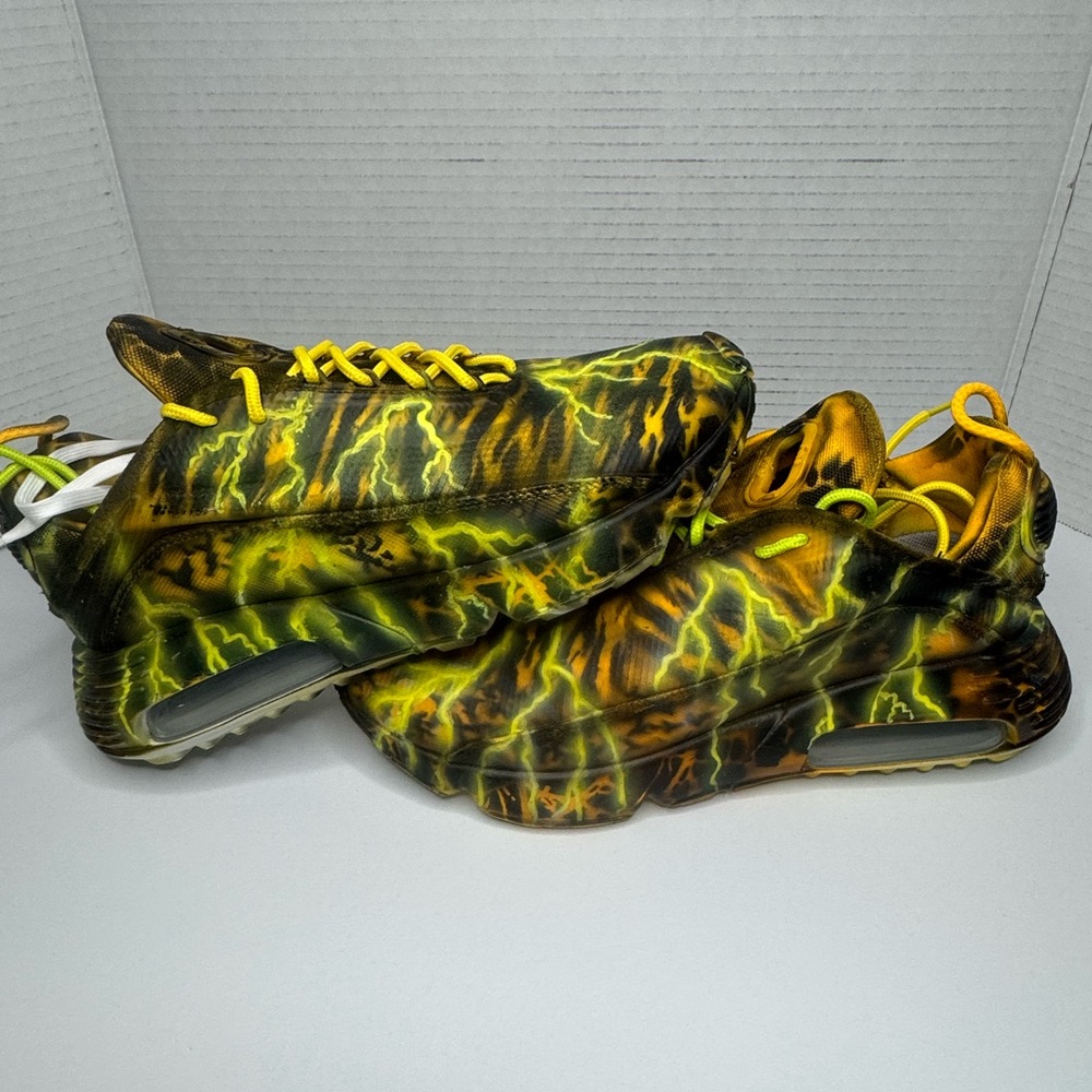 Custom Nike yellow Vibrant Lightning Pattern Sneakers size 10